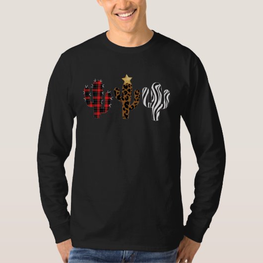 Kaktus-Weihnachtsbaum Leopard-Karodesigns T-Shirt (Vorderseite)