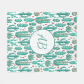 Kaktus, weißes weißes weißes Muster, Monogramm Fleecedecke (Vorderseite (Horizontal))