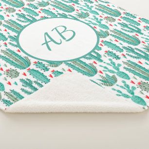 Kaktus, weißes weißes weißes Muster, Monogramm Sherpadecke