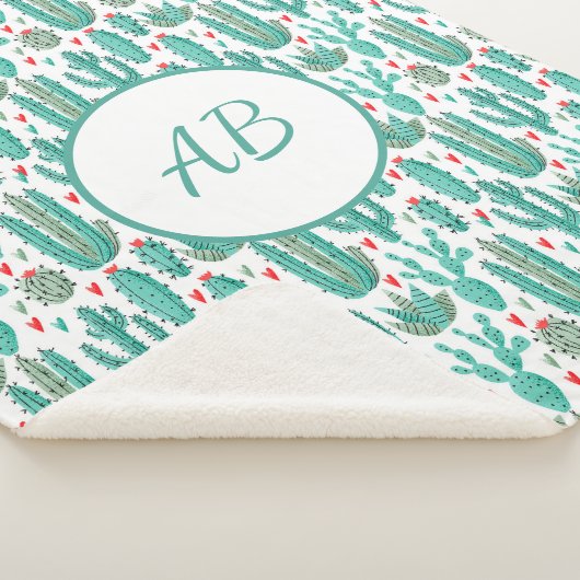 Kaktus, weißes weißes weißes Muster, Monogramm Sherpadecke (3/4)