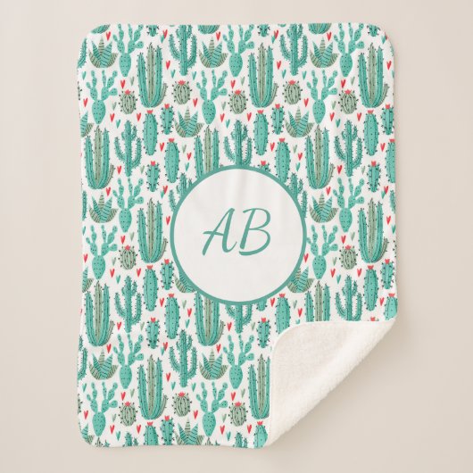 Kaktus, weißes weißes weißes Muster, Monogramm Sherpadecke (Vorderseite)