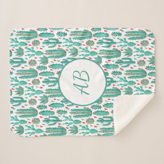 Kaktus, weißes weißes weißes Muster, Monogramm Sherpadecke (Vorderseite (Horizontal))