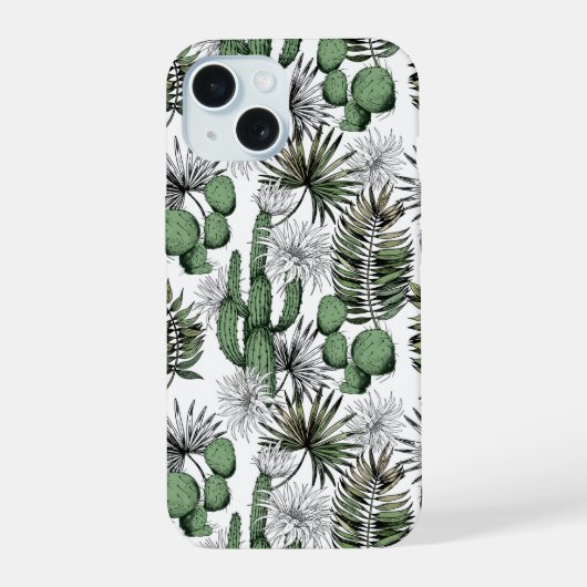 Kaktus-Wüstenmuster iPhone 15 Hülle (Rückseite)