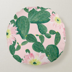 Kaktusblüten: Aquarellmalerei Rundes Kissen