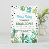 Kaktusfiestajungenbaby-Geburtstagseinladung Einladung (Stehend Vorderseite)