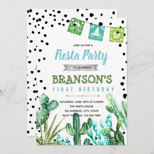 Kaktusfiestajungenbaby-Geburtstagseinladung Einladung (Vorne/Hinten)