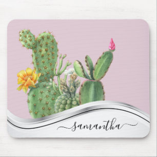 Kaktusgarten Aquarell Handgeschriebener Name Mousepad