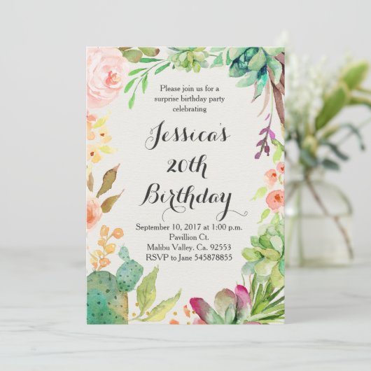 Kaktusgeburtstagseinladung Einladung (Stehend Vorderseite)