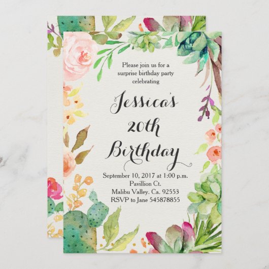 Kaktusgeburtstagseinladung Einladung (Vorne/Hinten)