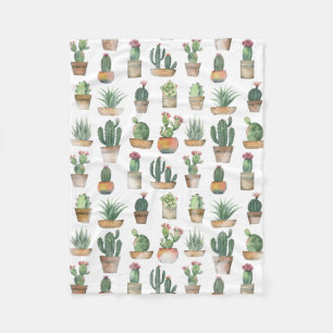 Kaktusmuster Botanische Illustration Weiß Fleecedecke