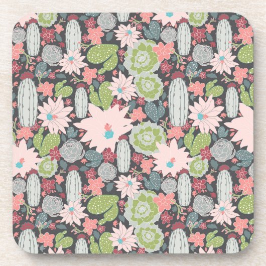 Kaktusmuster und Pflanze Getränkeuntersetzer (Vorderseite)