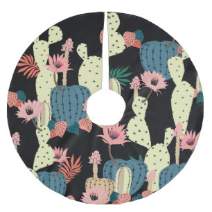 Kaktuspflanze: Vintage Botanisches Muster Polyester Weihnachtsbaumdecke