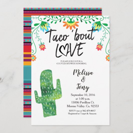 Kaktustaco-Paar-Duschen-Einladung Einladung (Vorne/Hinten)