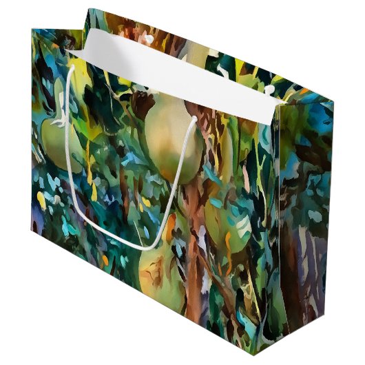 Kalabash Baumgürtel im Herbst Akrylkunst Große Geschenktüte (Vorderseite Schrägansicht)