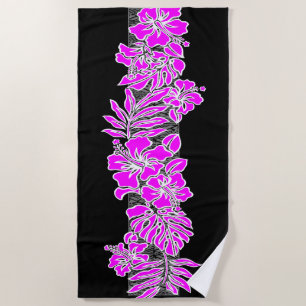 Kalaheo Hawaiian Hibiscus Floral Tapa - Fuchsia Strandtuch
