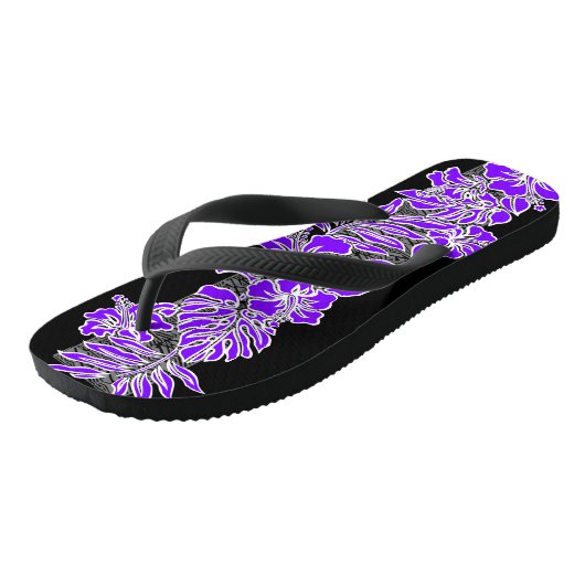 Kalaheo Hawaiian Hibiskus Tapa Lila Flip Flops Badesandalen (Schrägansicht)