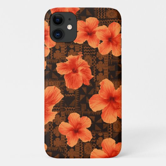 Kalalau Tapa Tropical Hawaiian Orange Hibiskus Case-Mate iPhone Hülle (Rückseite)