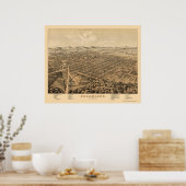 Kalamazoo, MI Panoramic Map - 1874 Poster (Küche)