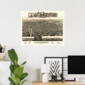 Kalamazoo, MI Panoramic Map - 1883 Poster (Heimbüro)