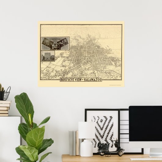 Kalamazoo, MI Panoramic Map - 1908 Poster (Heimbüro)