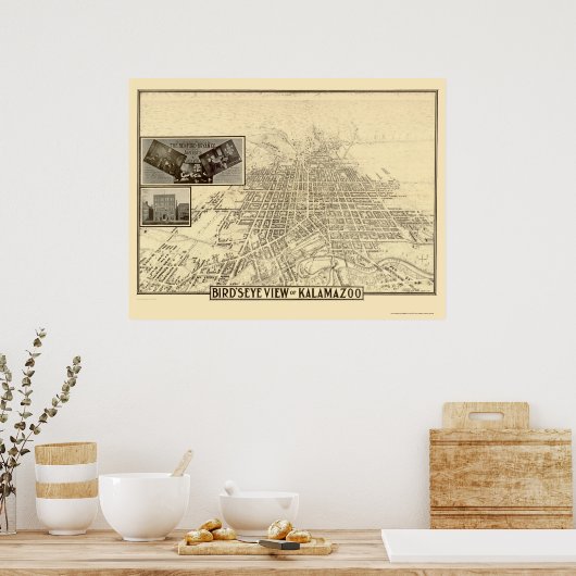 Kalamazoo, MI Panoramic Map - 1908 Poster (Küche)