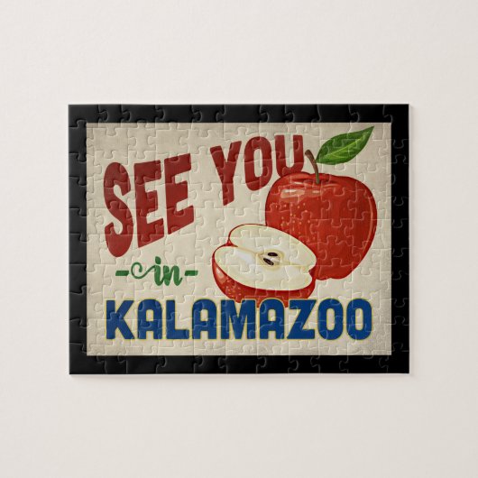 Kalamazoo Michigan Apple - Vintage Travel Puzzle (Horizontal)