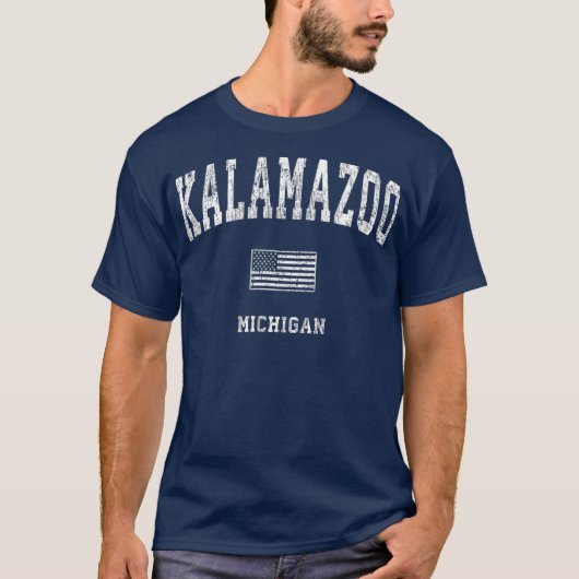 Kalamazoo Michigan MI Vintag American Flag T-Shirt (Vorderseite)