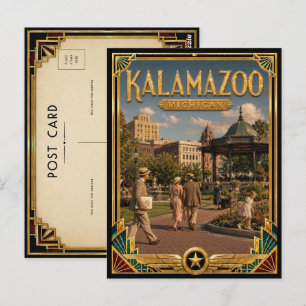 Kalamazoo Michigan Vintage Art Deco Goldenes Zeita Postkarte