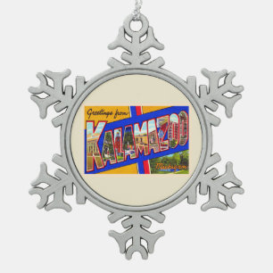 Kalamazoo Michigan Vintage große Briefpostkarte Schneeflocken Zinn-Ornament