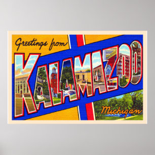 Kalamazoo Michigan Vintage große Letter Postkarte Poster