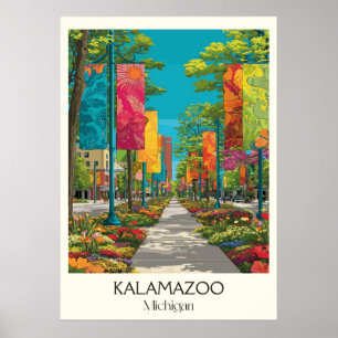 Kalamazoo Michigan Vintage urbane Pathway Art Poster