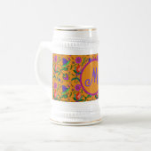 Kalamkari farbenfrohe Blume Gelb Hintergrund Grün Bierglas (Vorderseite Links)