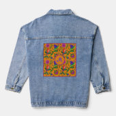 Kalamkari farbenfrohe Blume Gelb Hintergrund Grün Jeansjacke (Rückseite)