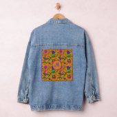 Kalamkari farbenfrohe Blume Gelb Hintergrund Grün Jeansjacke (Hangar)