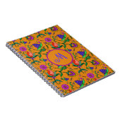 Kalamkari farbenfrohe Blume Gelb Hintergrund Grün Notizblock (Rechte Seite)