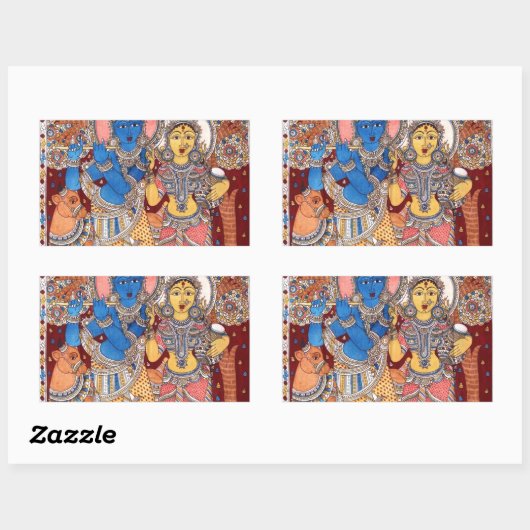 KALAMKARI RADHA KRISHNA PAINIEREN RECHTECKIGER AUFKLEBER (Blatt)