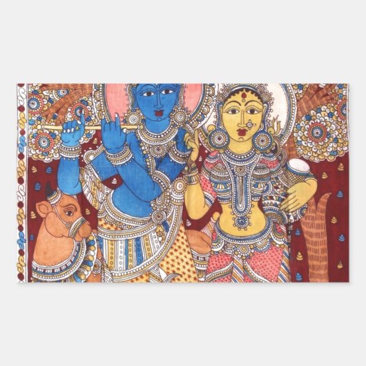 KALAMKARI RADHA KRISHNA PAINIEREN RECHTECKIGER AUFKLEBER (Vorderseite)