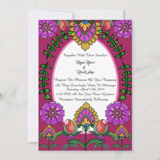 Kalamkari Wedding Blumen Einladung (Vorderseite)