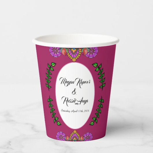 Kalamkari Wedding Blumen Pappbecher (Vorderseite)