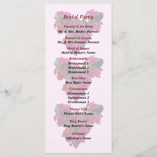 Kalanchoe-Herz-Hochzeitsprogramm Programm (Rückseite)