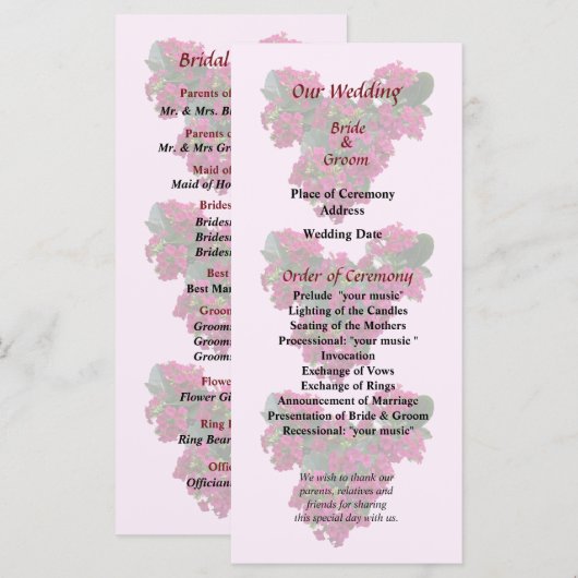 Kalanchoe-Herz-Hochzeitsprogramm Programm (Vorne/Hinten)