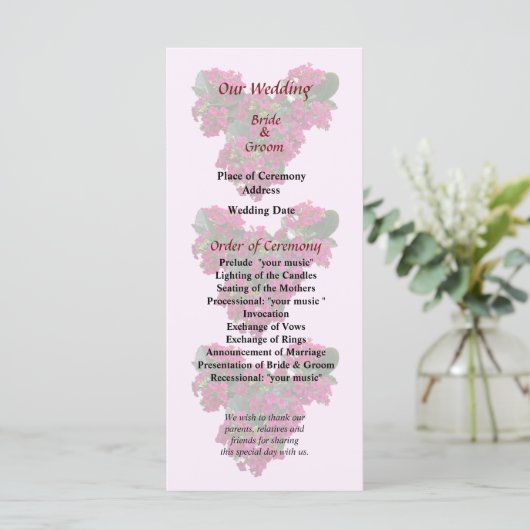 Kalanchoe-Herz-Hochzeitsprogramm Programm (Stehend Vorderseite)