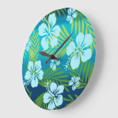 Kalani Gefärbte Krawatte Blend Tropischer Hibiskus Große Wanduhr (Winkel)