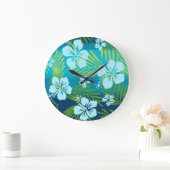 Kalani Gefärbte Krawatte Blend Tropischer Hibiskus Große Wanduhr (Zuhause)