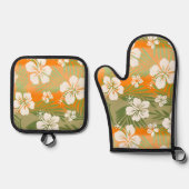 Kalani Gefärbte Krawatte Blend Tropischer Hibiskus Ofenhandschuh & Topflappen-Set (Vorderseite)