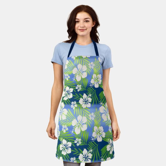 Kalani Gefärbte Krawatte Blend Tropischer Hibiskus Schürze (Getragen)