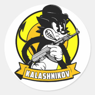 KALASHNIKOV RETRO CARTOON RUNDER AUFKLEBER