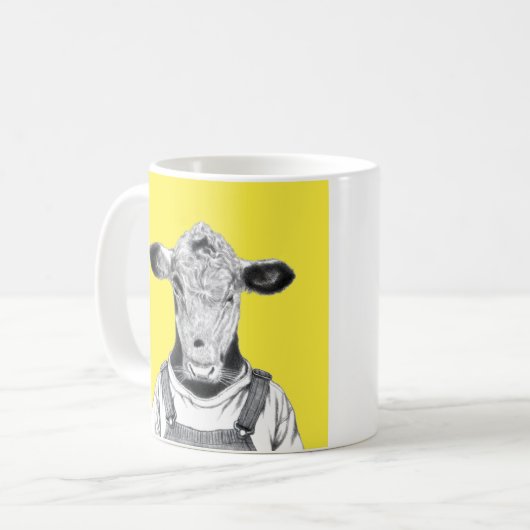 Kalb in Dungaree (Retro-Gelb) Kaffeetasse (Vorderseite Links)