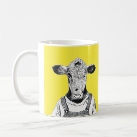 Kalb in Dungaree (Retro-Gelb) Kaffeetasse (Links)