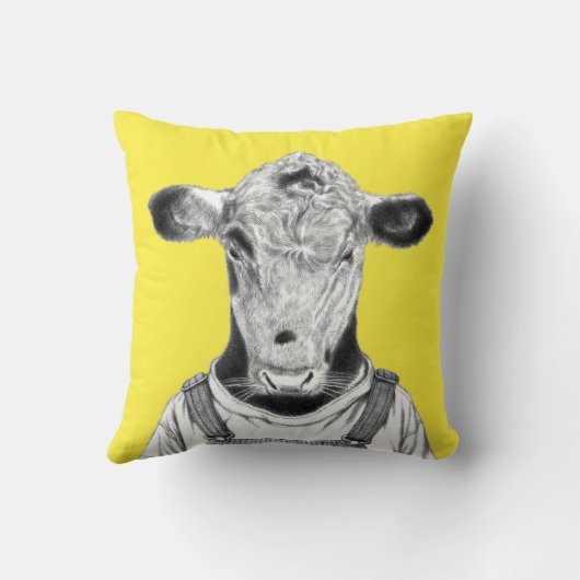Kalb in Dungaree (Retro-Gelb) Kissen (Rückseite)